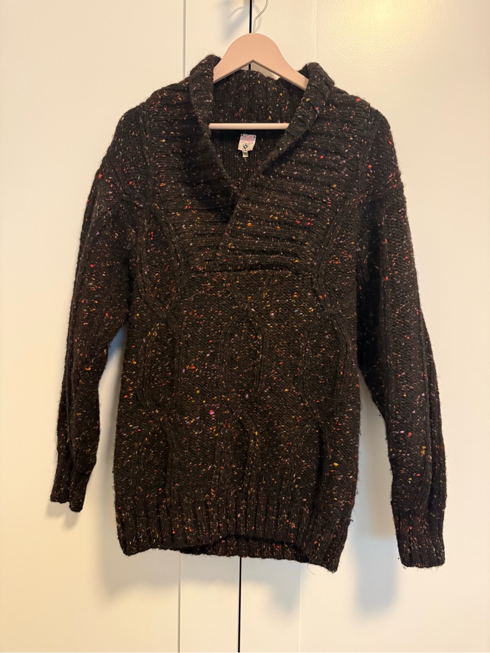Men's Shawl Collar Knit Sweater in Dark Brown Fleck